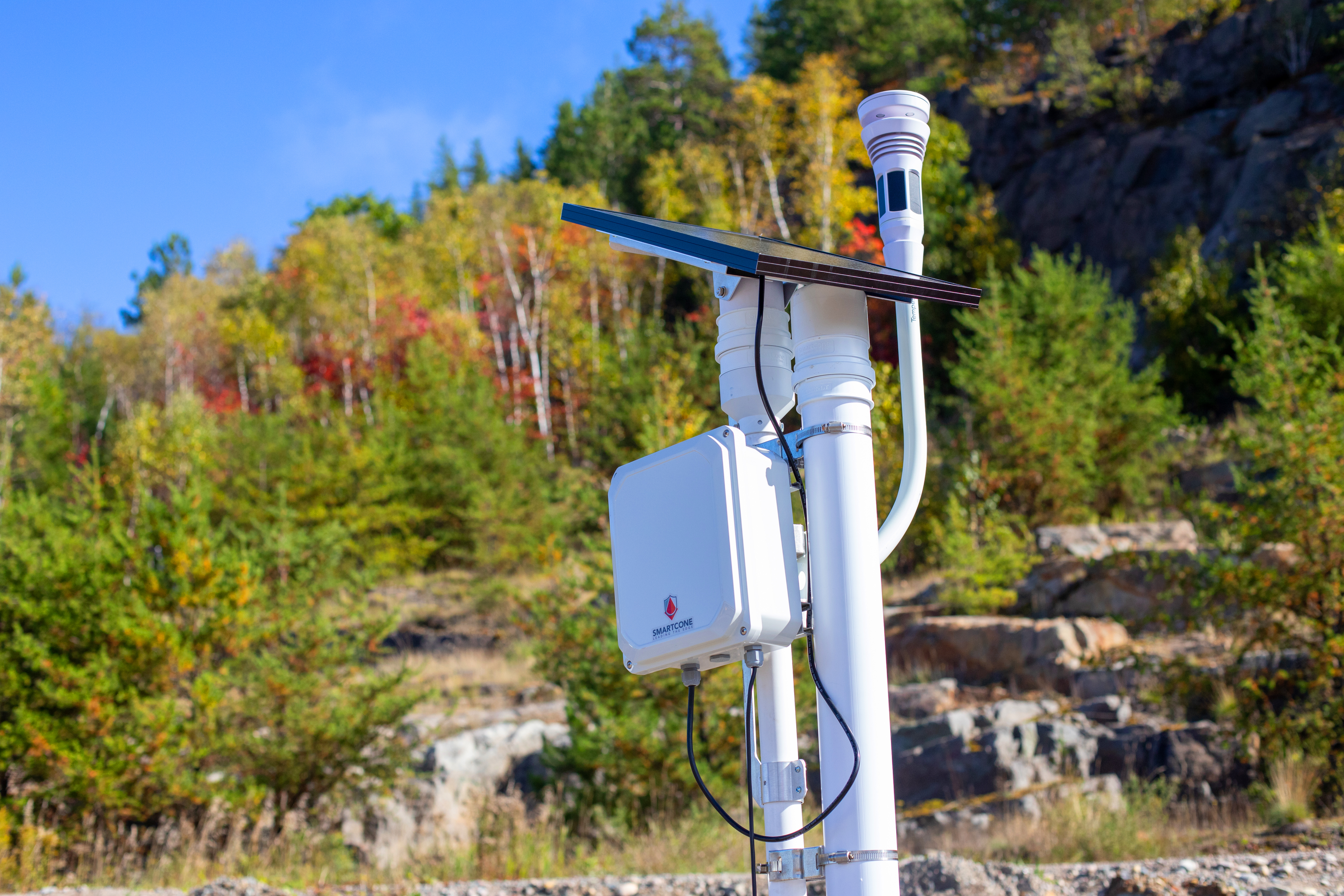 TheSmartCone solar-powered field unit installed at a test site